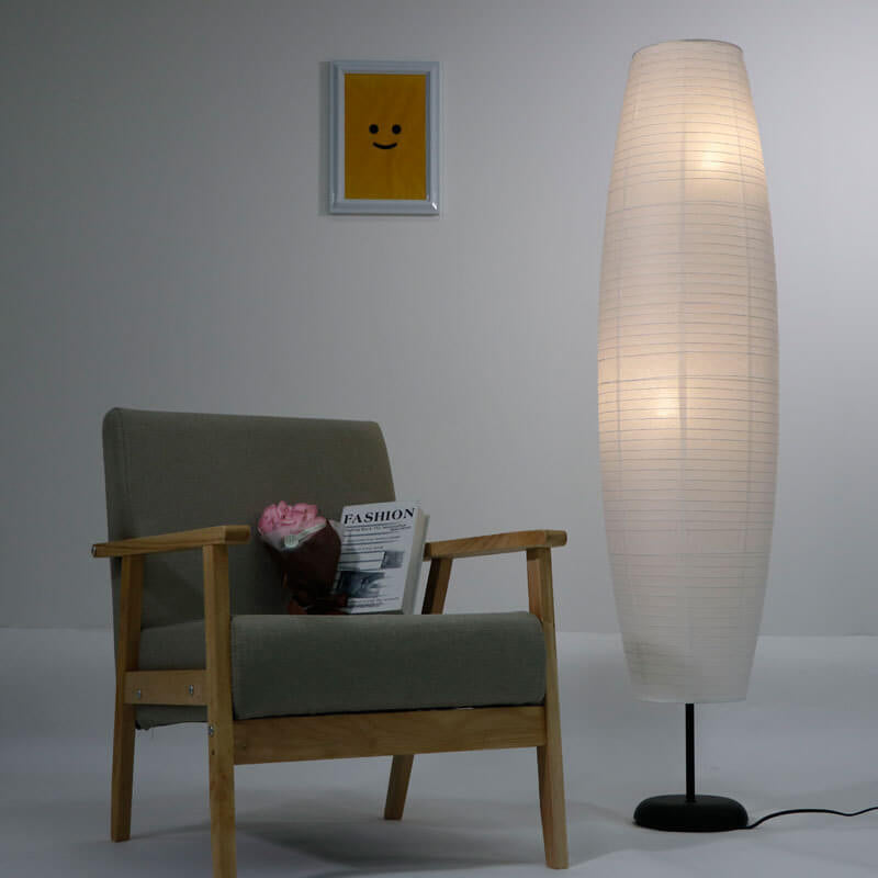 Rice paper column floor lamp, lit