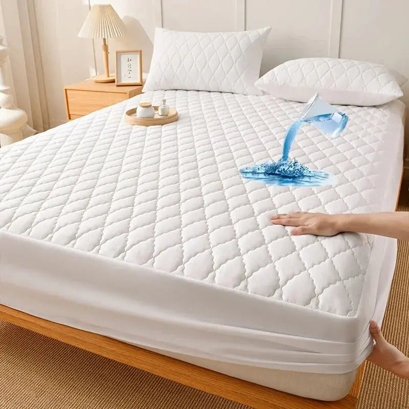 Waterproof quilted mattress protector in White