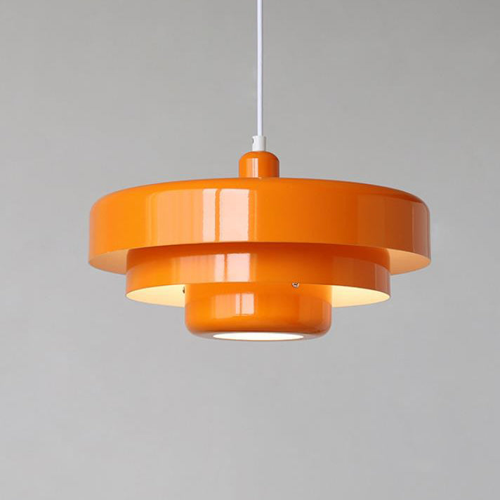 Orange layered pendant, white cord, lit