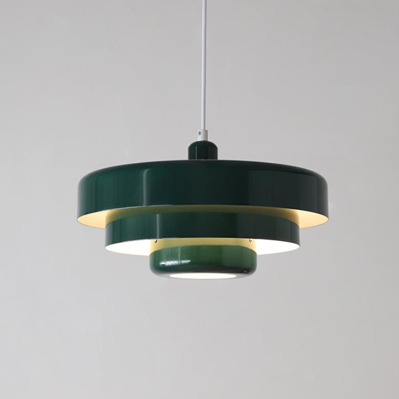 Green layered pendant with white cord