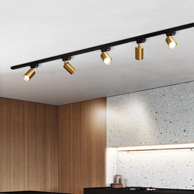 Gold tubular track spotlight ceiling light