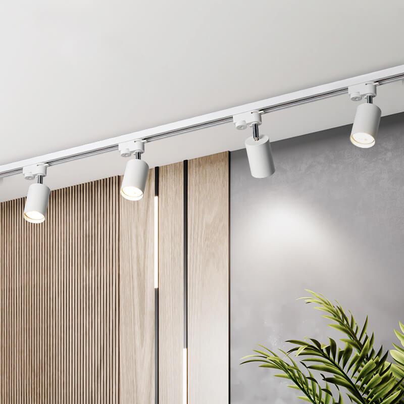 White tubular track spotlight ceiling light with five heads