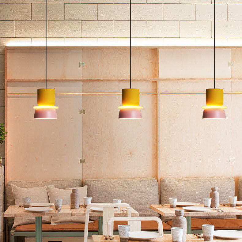 Macaron pendant light lit