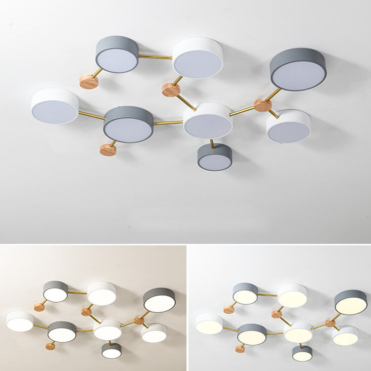 8-light wood and iron ceiling light, alternate view