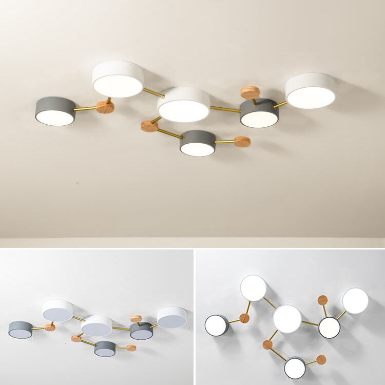 6-light wood and iron ceiling light, alternate view