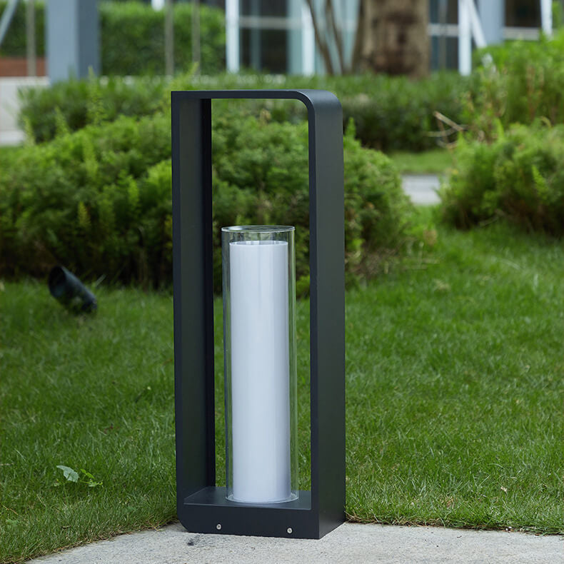 Square garden light in a planting bed