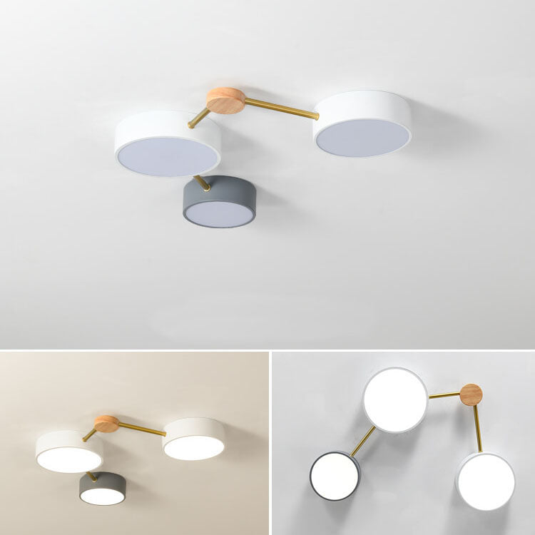 3-light wood and iron ceiling light, alternate view