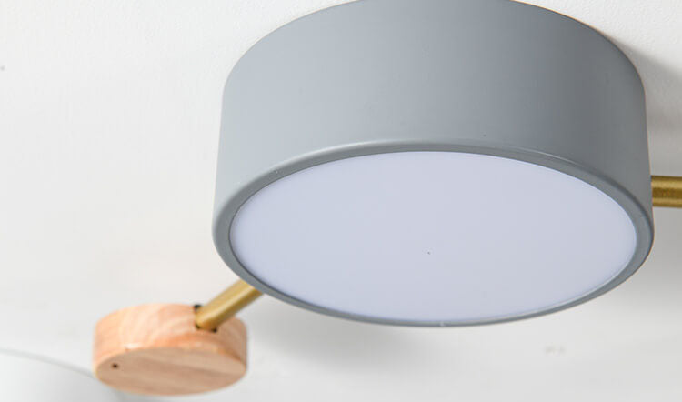 Wood and iron LED ceiling light lit