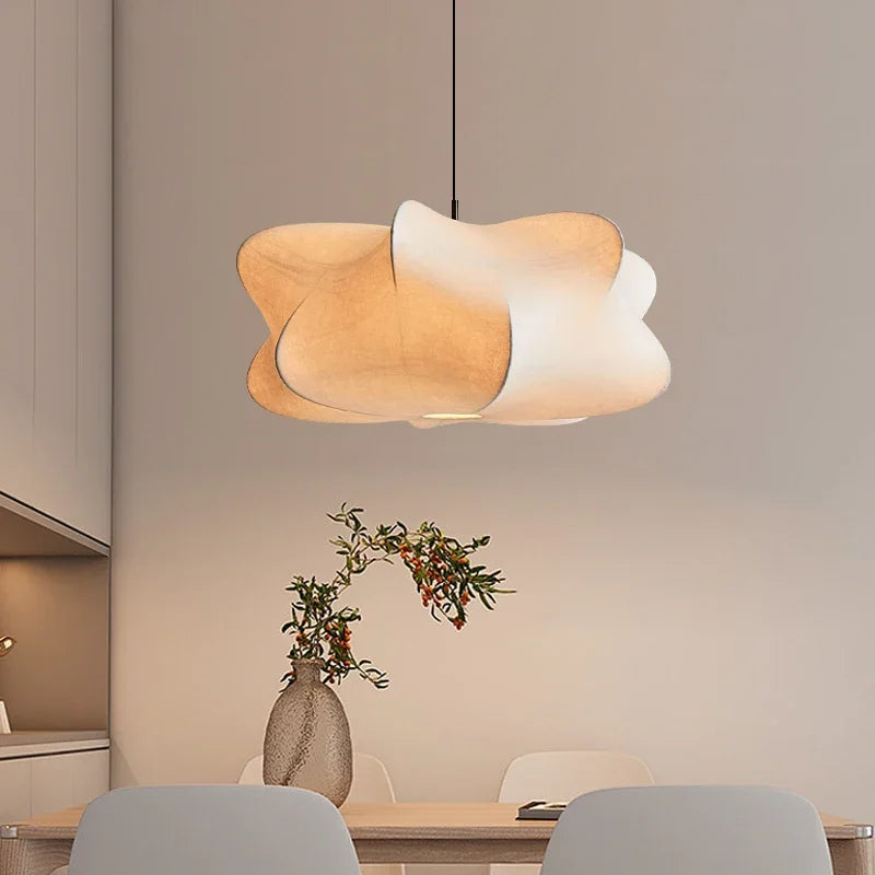 Silk pendant light with warm white glow