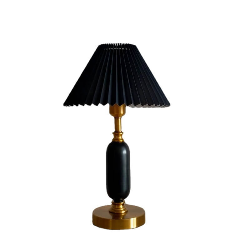 Pleated shade table lamp in a bedroom