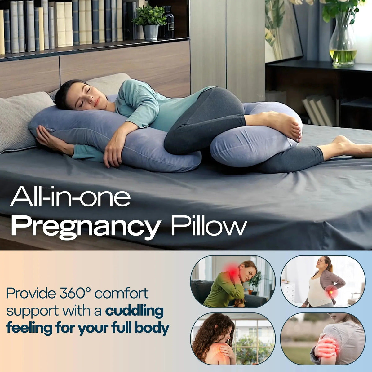 Pregnancy pillow in use for side sleeping