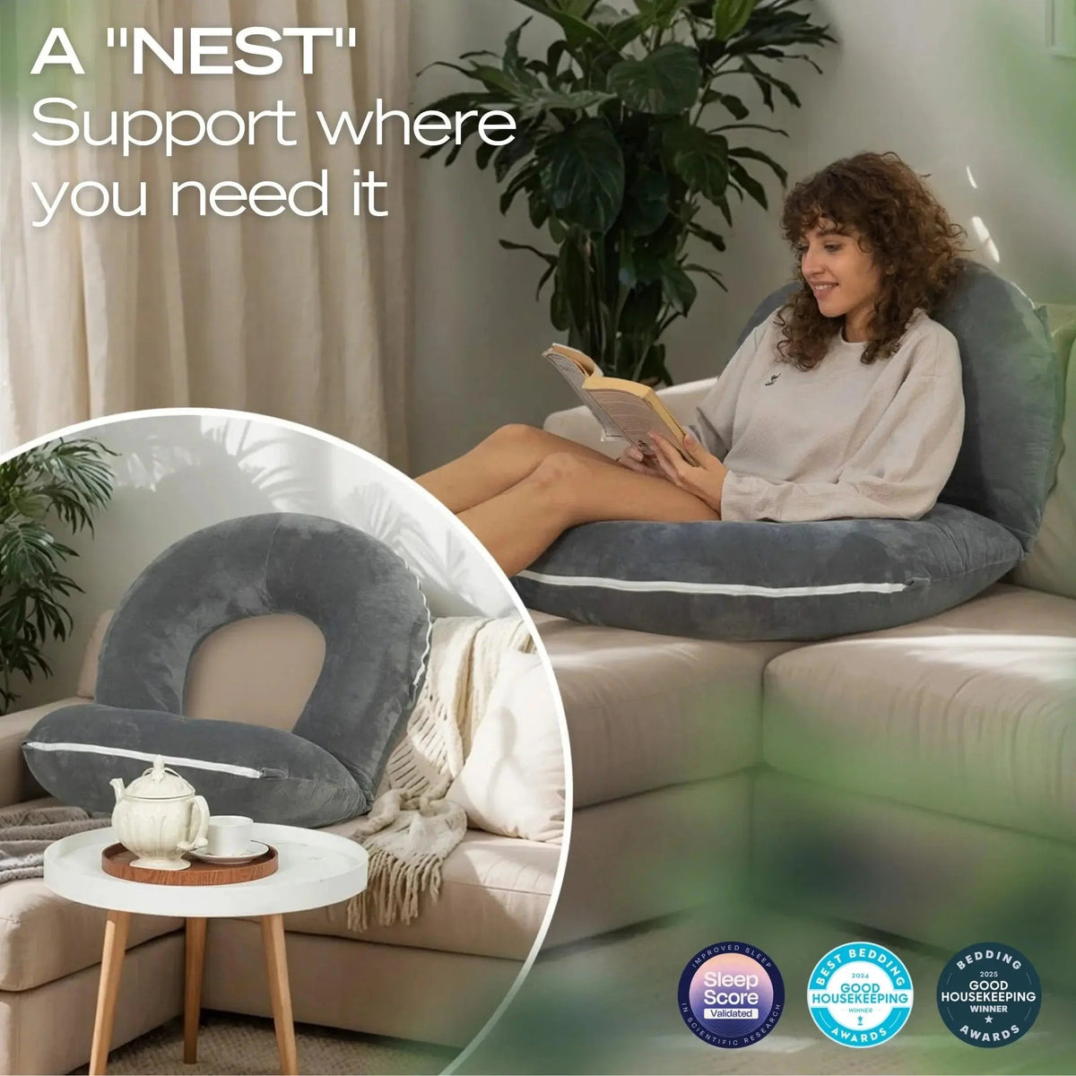 Reading pillow supporting back and arms