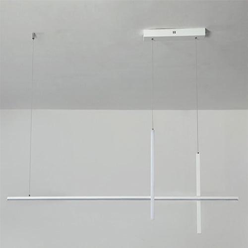 Linear chandelier in a modern dining room