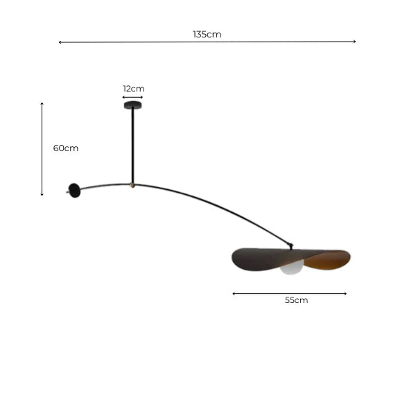 Long arm ceiling pendant in a living space