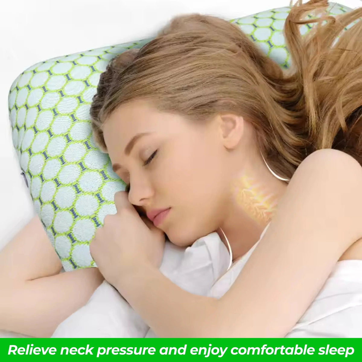 Side sleeper resting ear in pillow opening