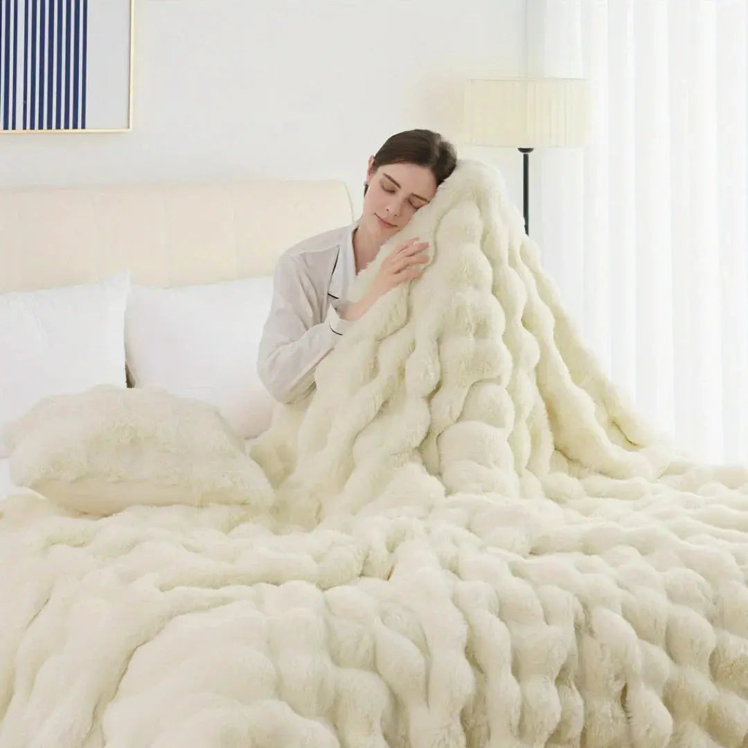 White tie dye faux fur blanket