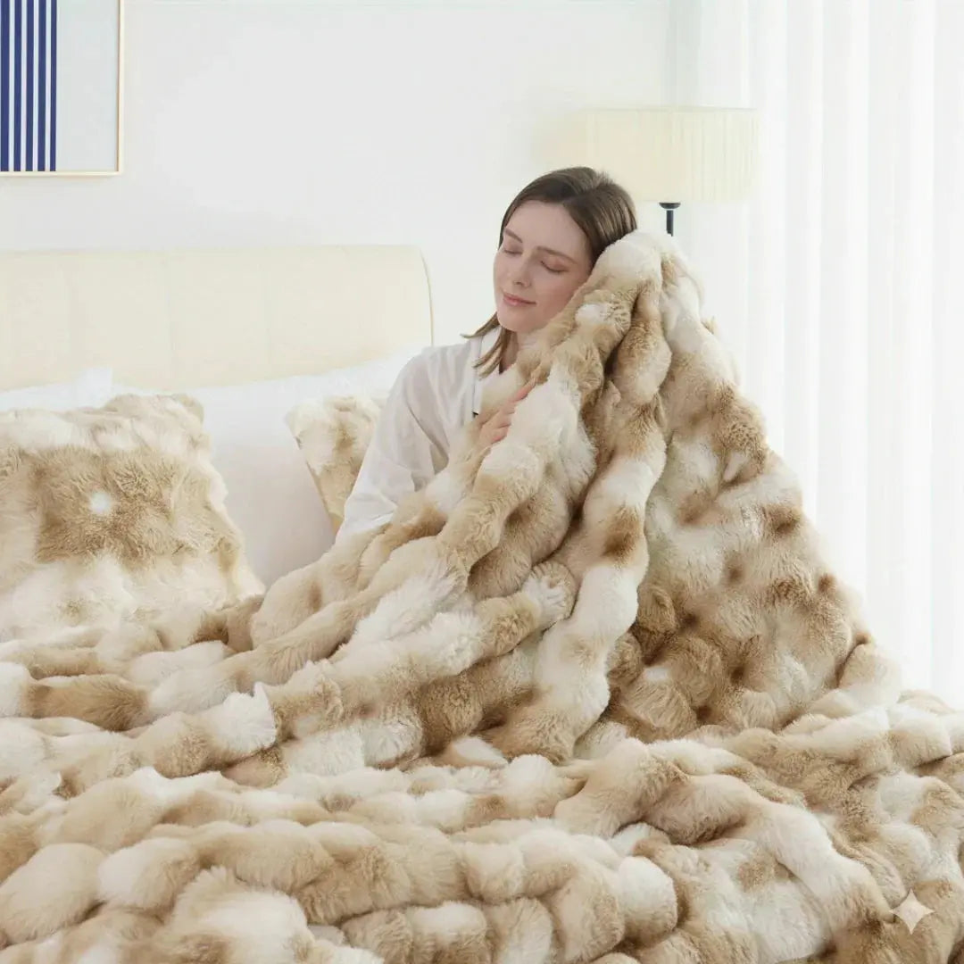 Brown tie dye faux fur blanket