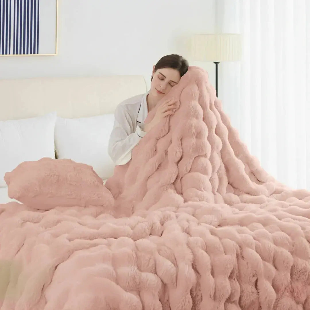 Pink tie dye faux fur blanket