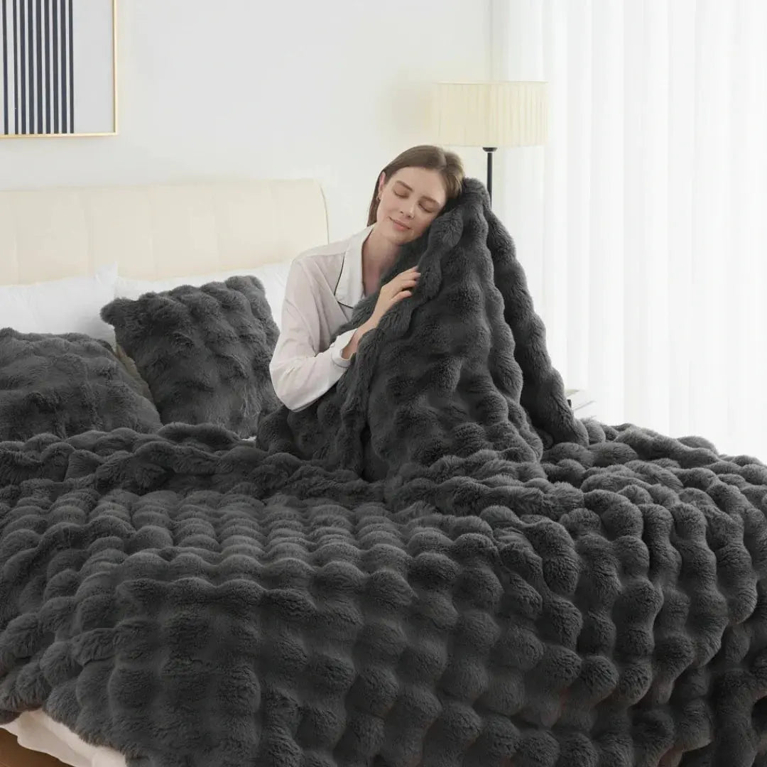 Dark Grey tie dye faux fur blanket