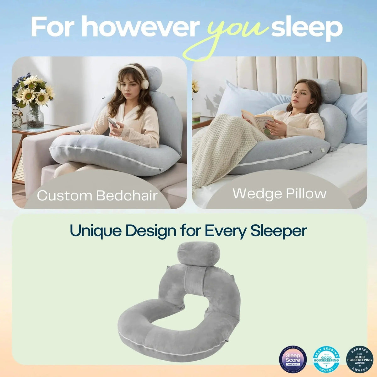 U-shaped reading pillow from above