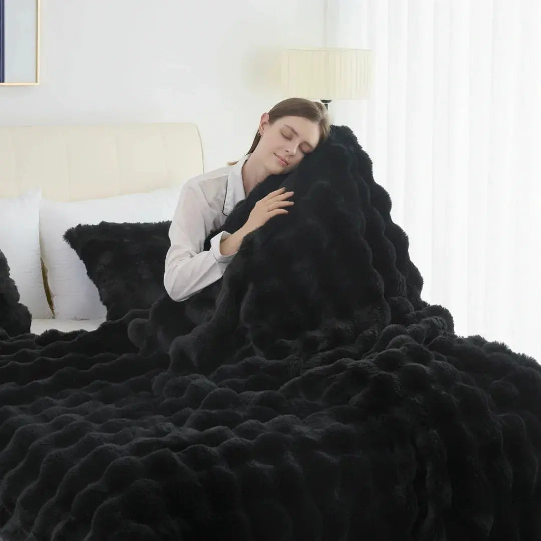 Black tie dye faux fur blanket