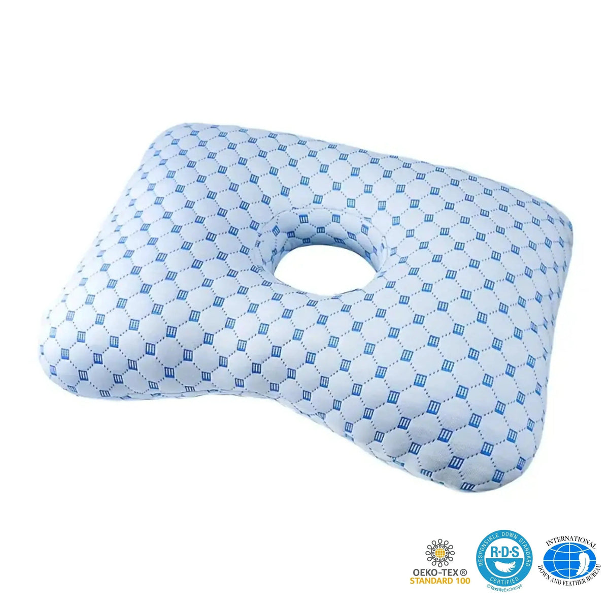 Blue ear piercing pillow