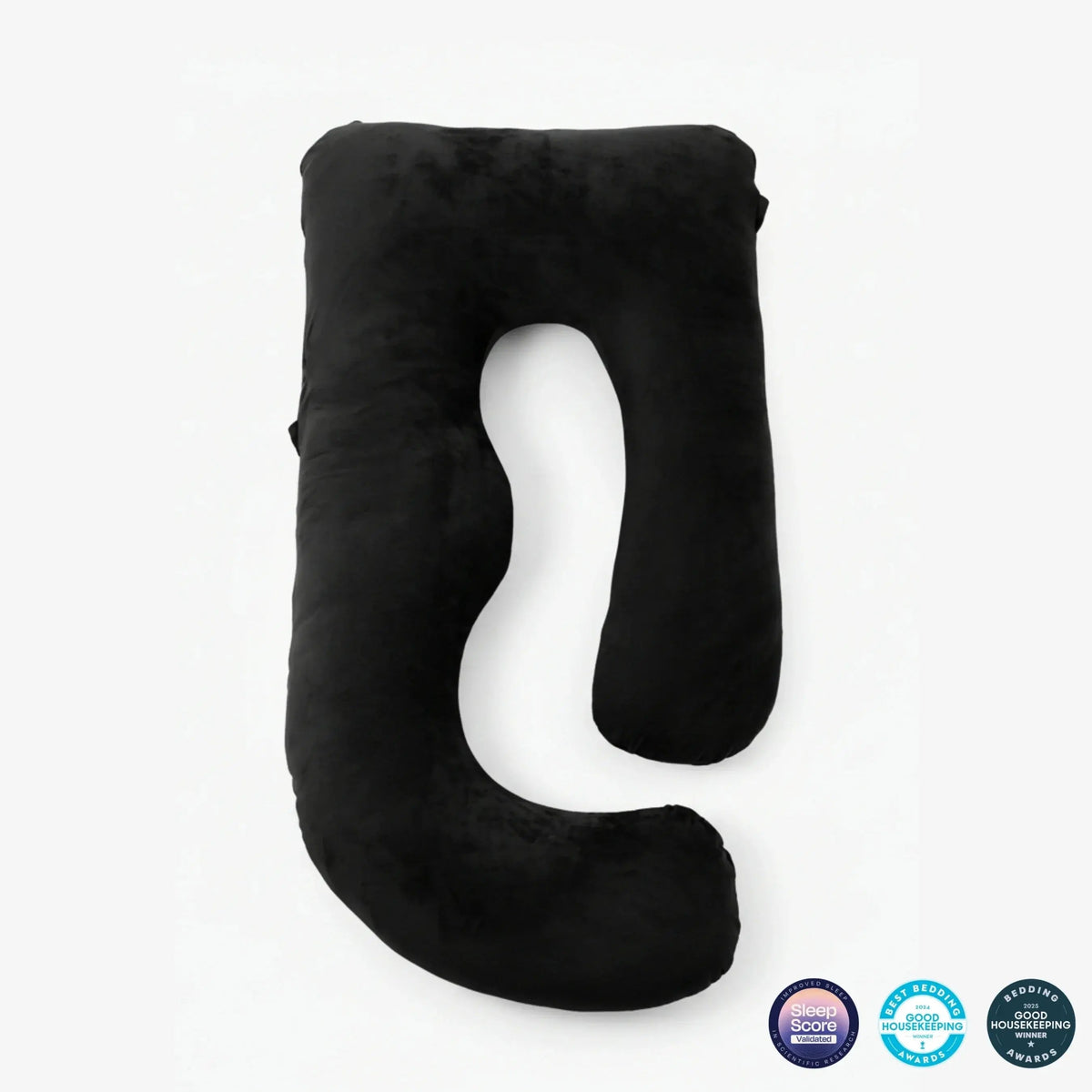 Black U-shaped pregnancy pillow