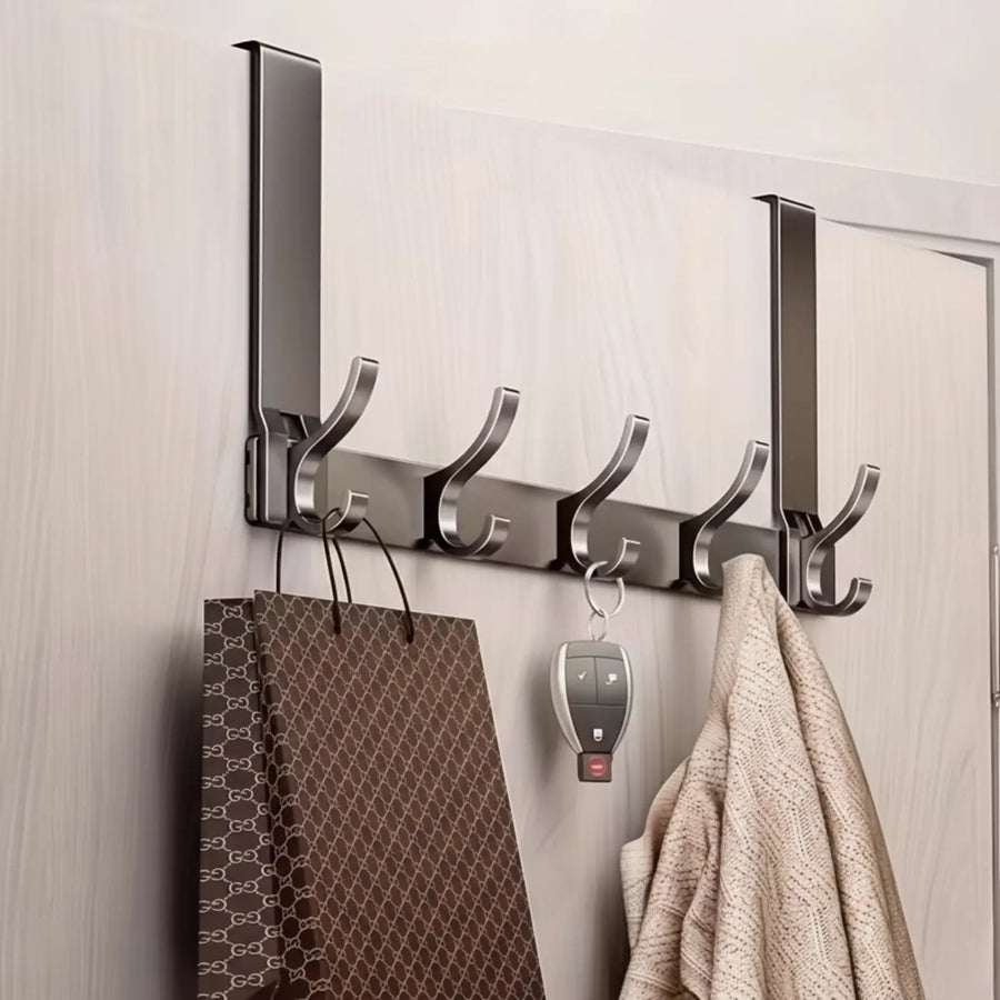 Black over-door hook rack with 5 hooks