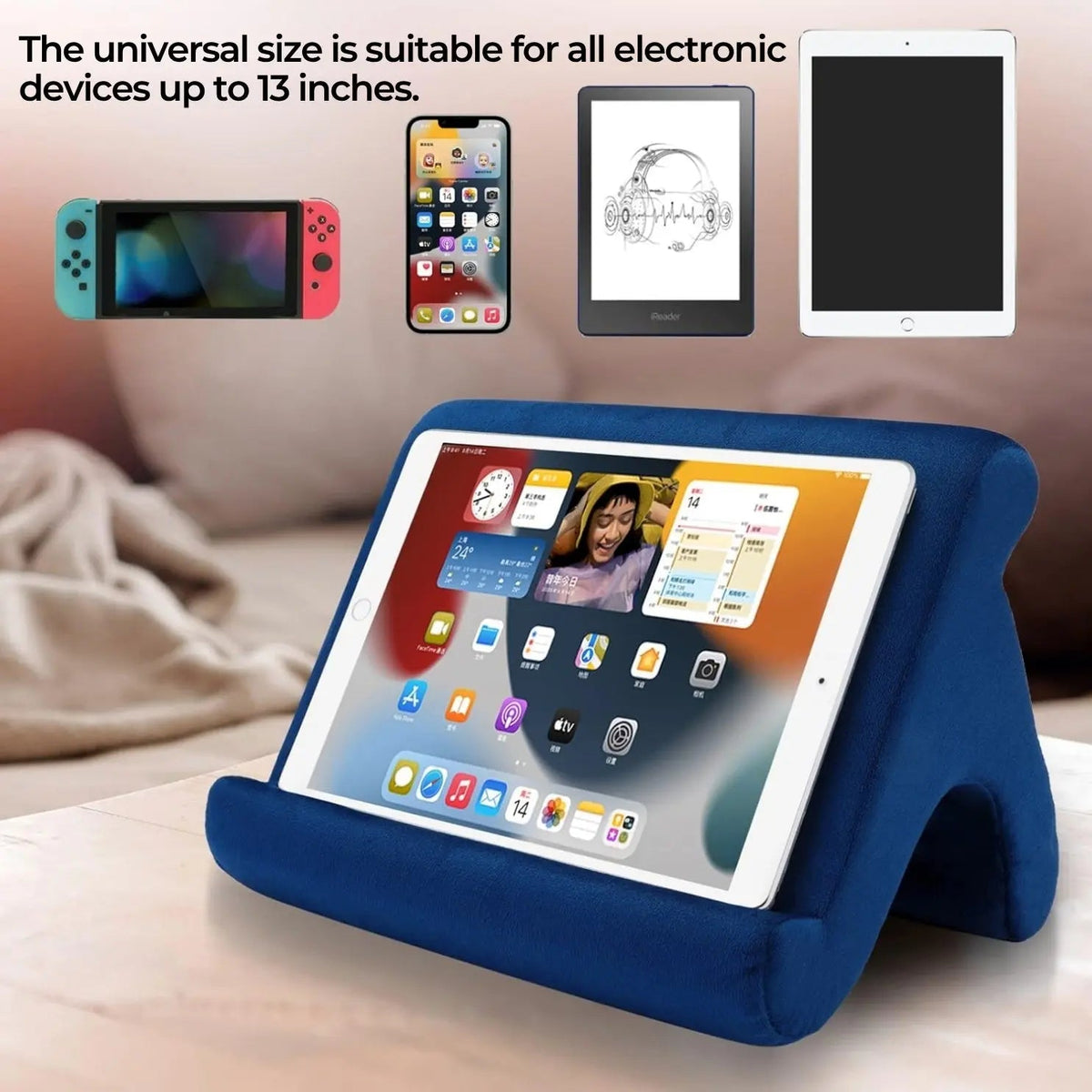 Tablet pillow stand side view showing angles
