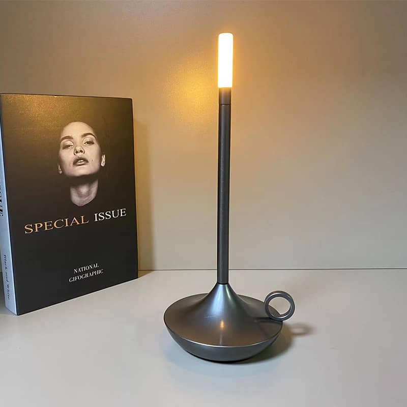 Black LED candlestick lamp lit