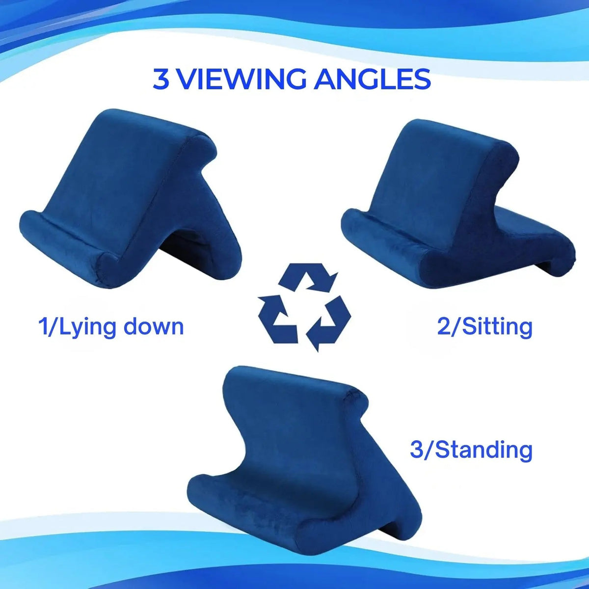 Tablet pillow stand with mesh side pocket