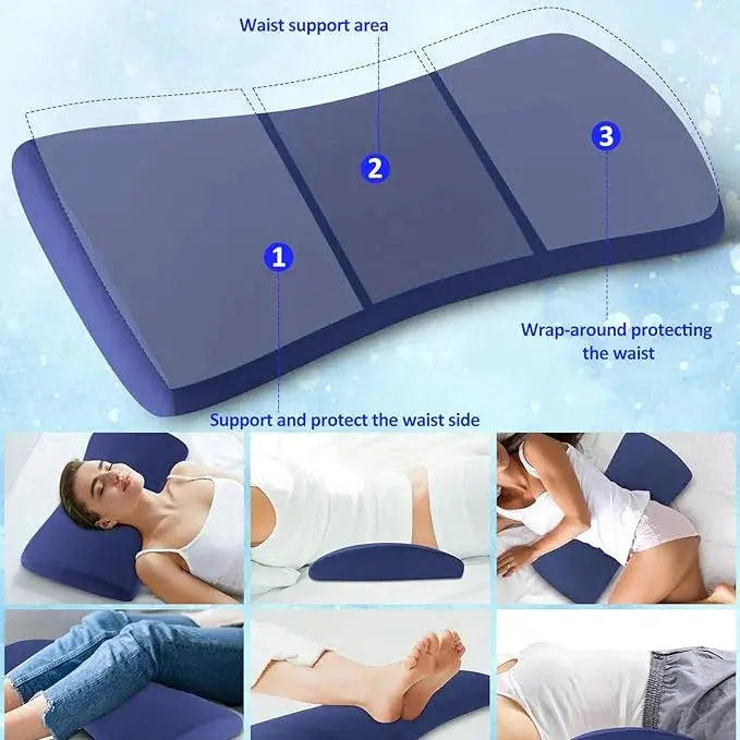 Lumbar cushion in use at a desk