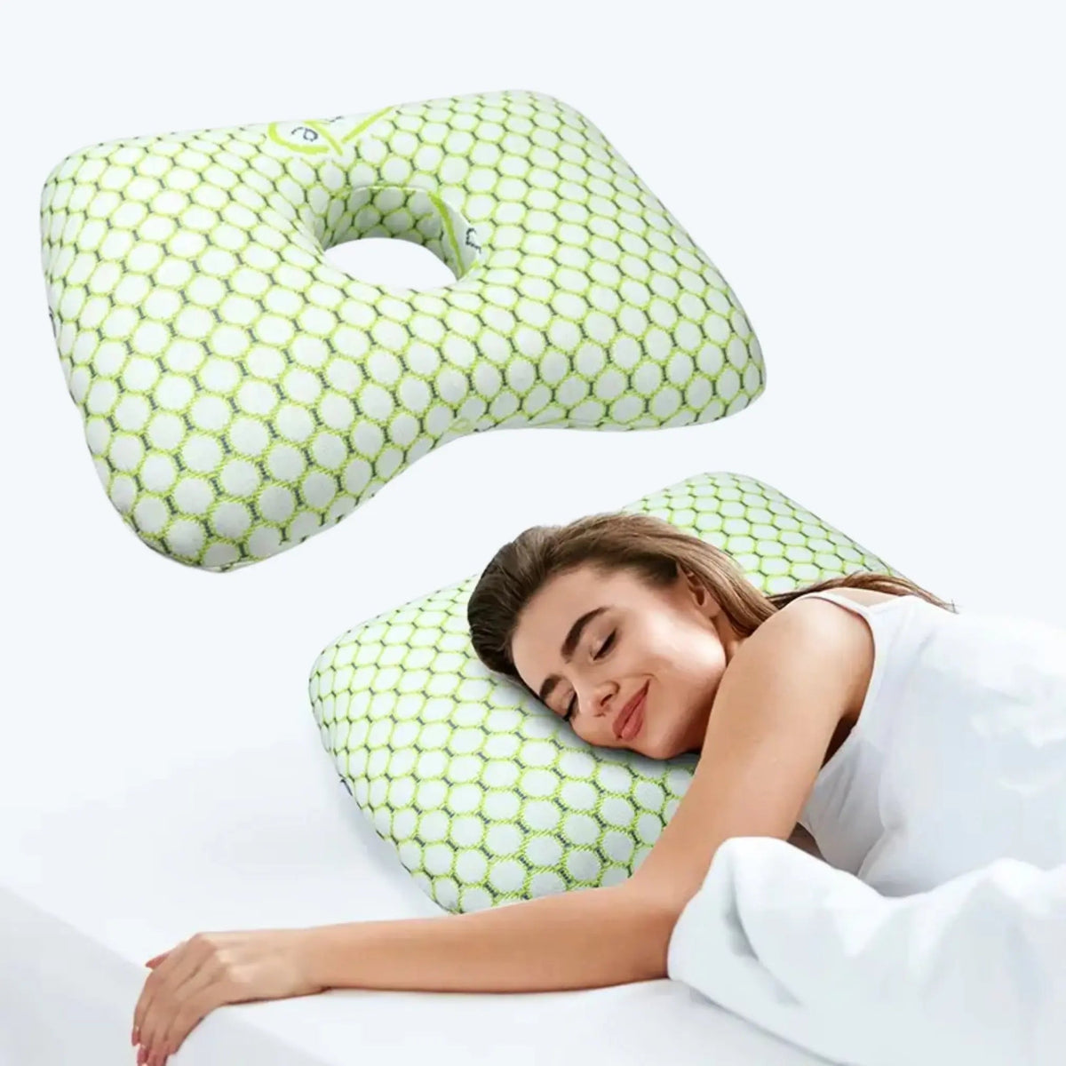Ear piercing pillow with centre hole