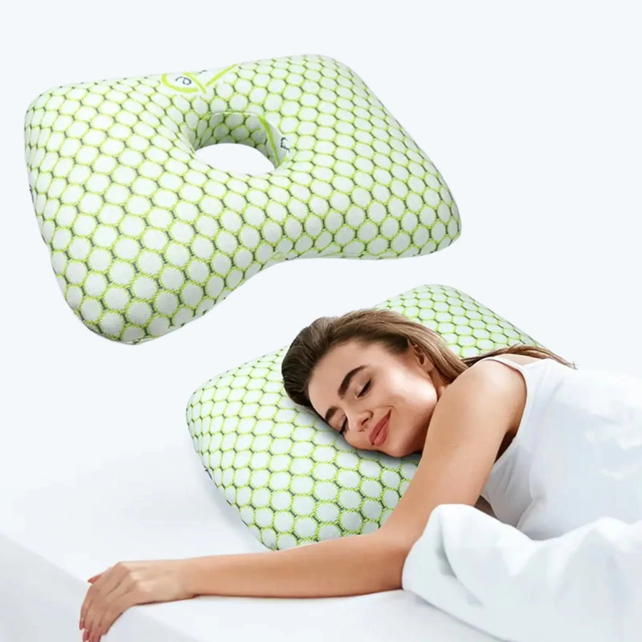 Ear piercing pillow with centre hole