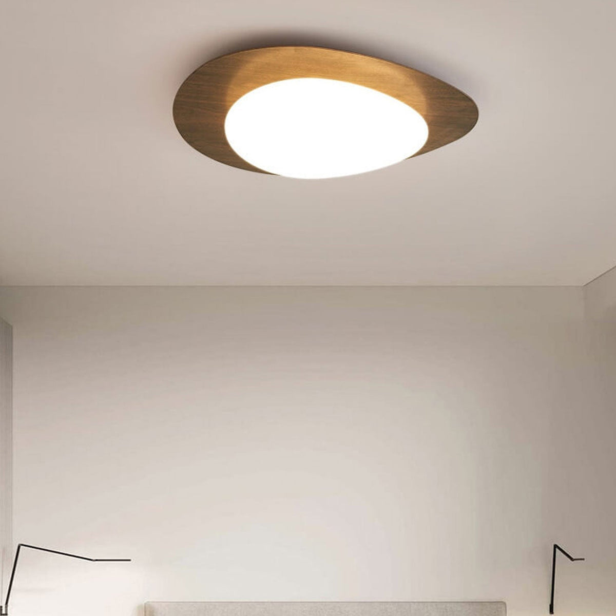 Pebble LED flush ceiling light, walnut grain, warm white
