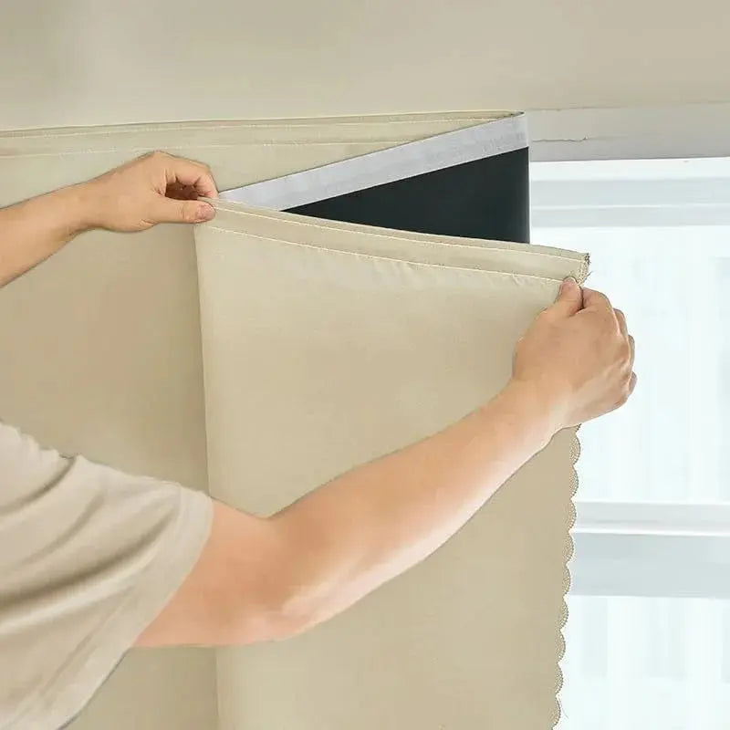 Beige self-adhesive blackout curtain