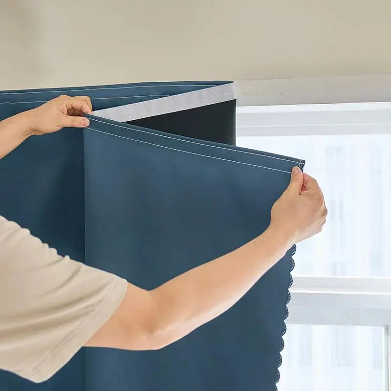 Blue self-adhesive blackout curtain