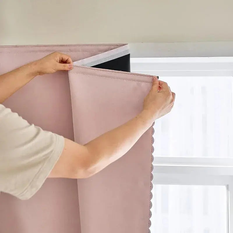 Pink self-adhesive blackout curtain