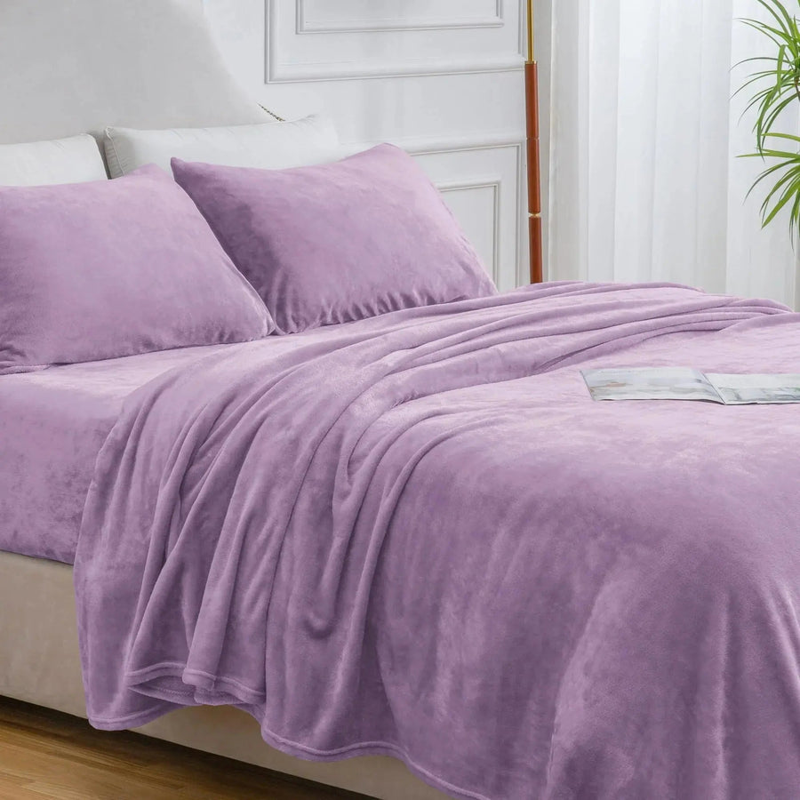 Flannel fleece sheet set on a bed