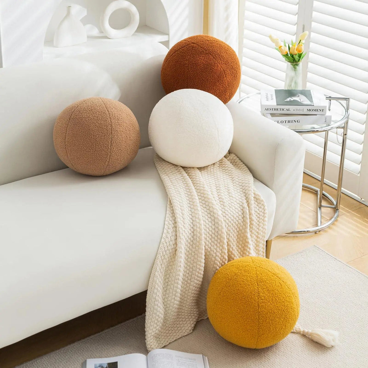Matte fabric ball pillow close-up