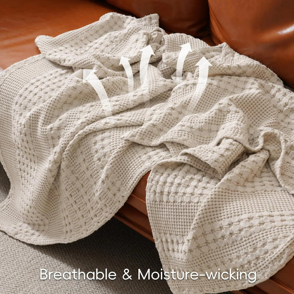 Waffle weave blanket texture close-up