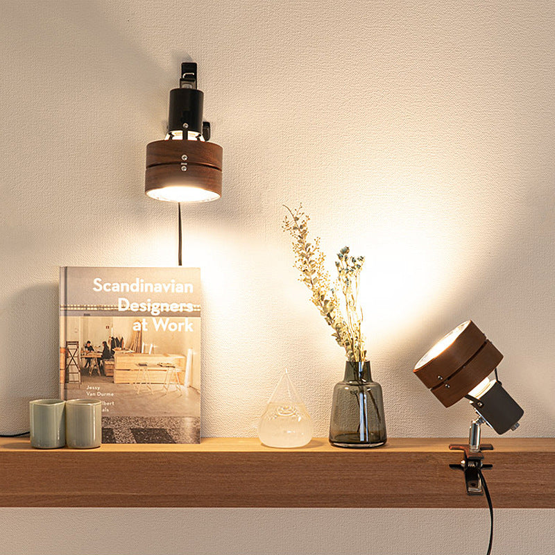 Walnut Japanese clip-on table lamp