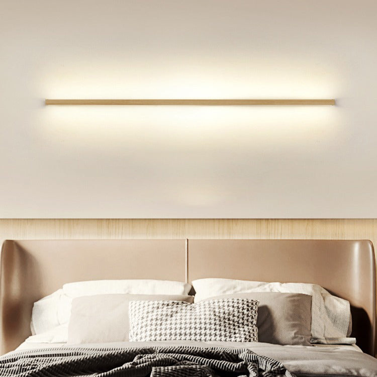 Two-way wood strip LED wall light lit