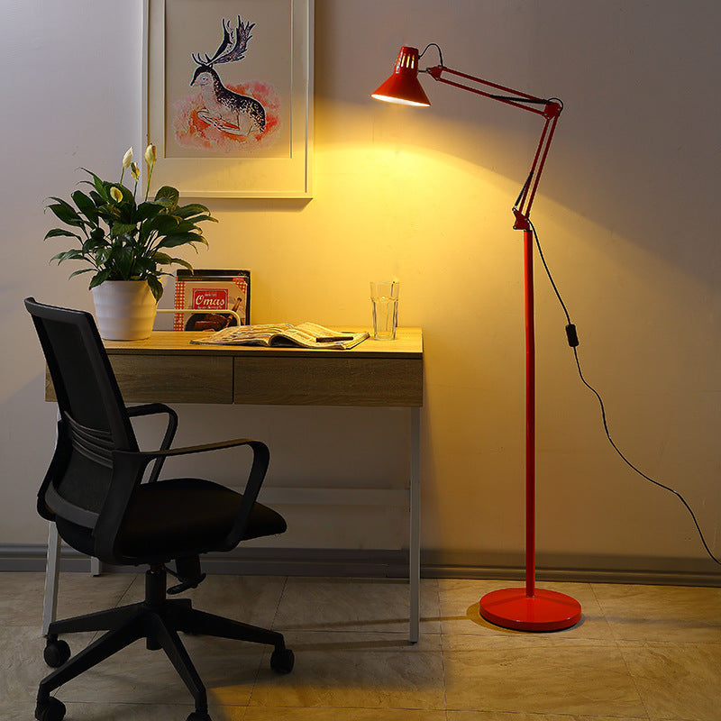 Red Scandinavian swivel round floor lamp