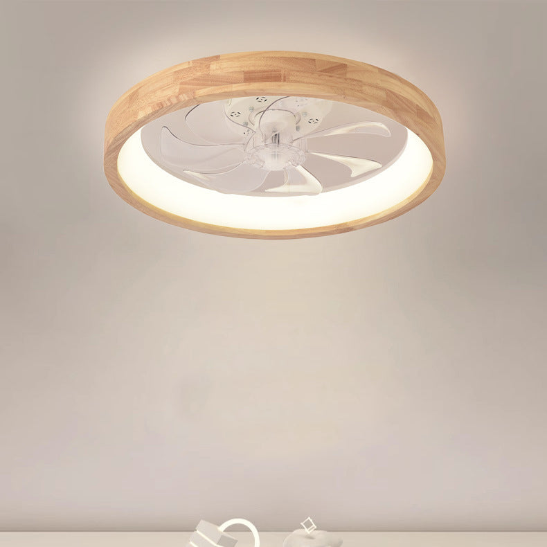 Wood ceiling fan light in a living room