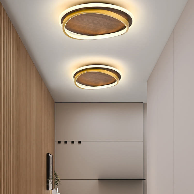 Walnut grain LED flush ceiling light, cool white