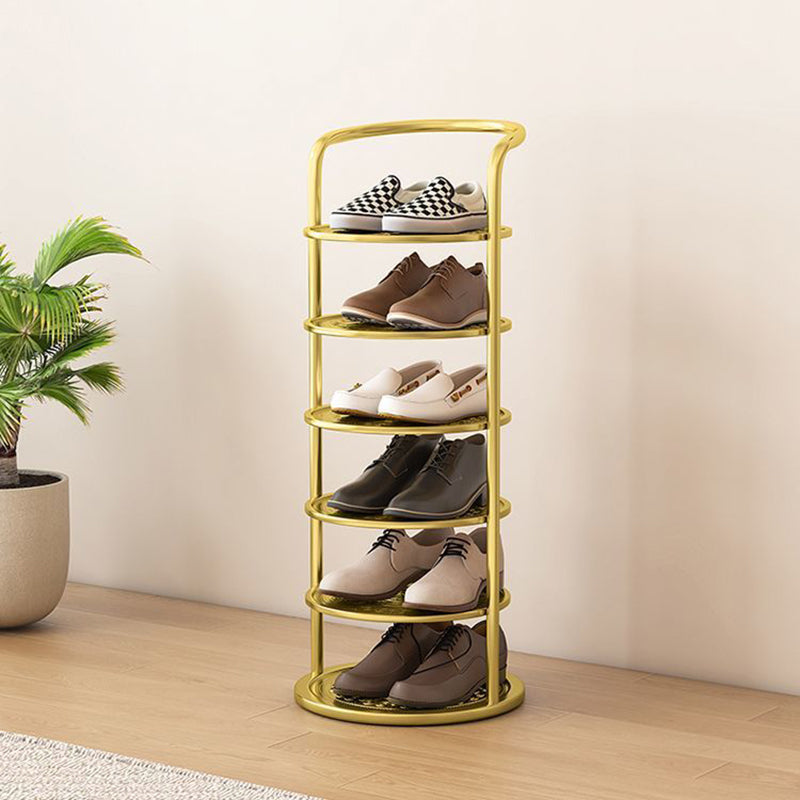 Round metal shoe rack with shoes