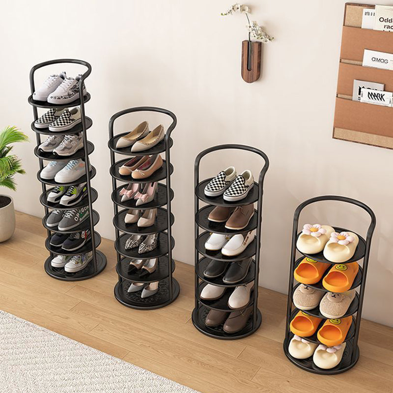 Round metal shoe rack in black