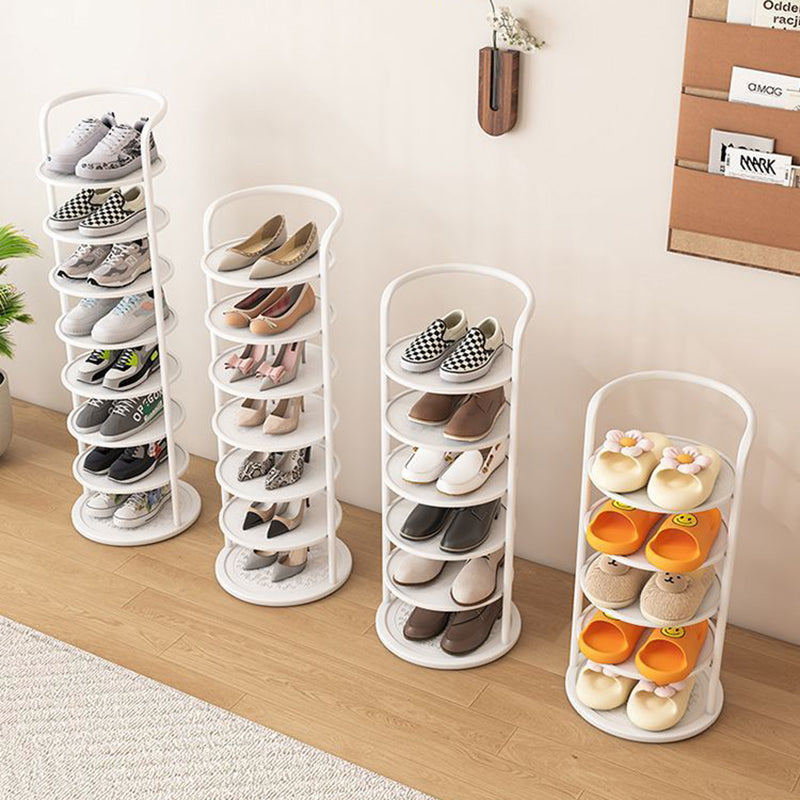 Round metal shoe rack in white