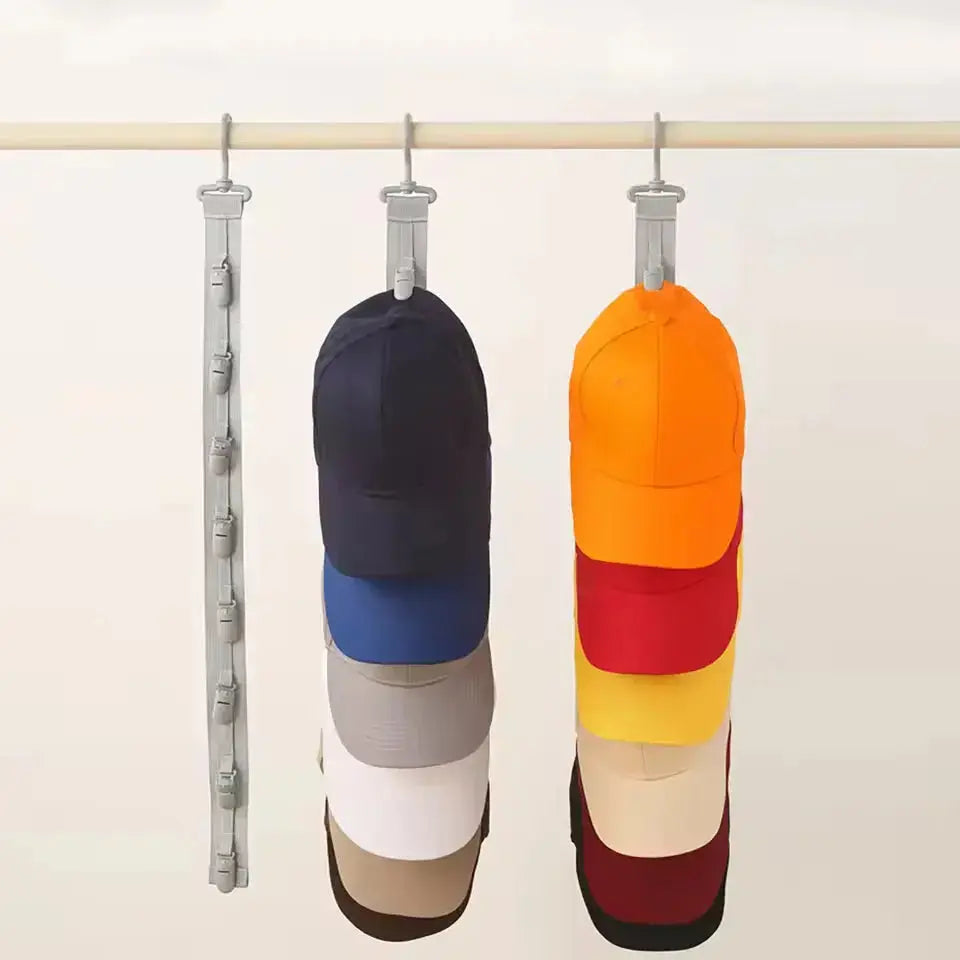 Cap organiser rack with 8 clips